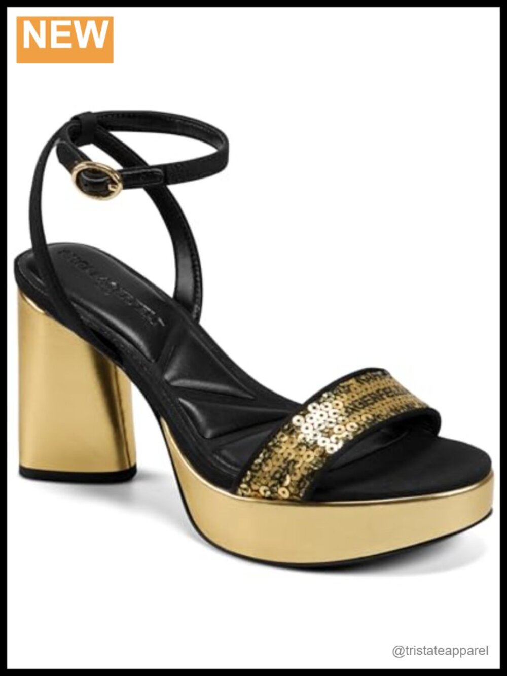 Platform Heel Sandal With Sequins Block Heel Ankle Strap Open Toe